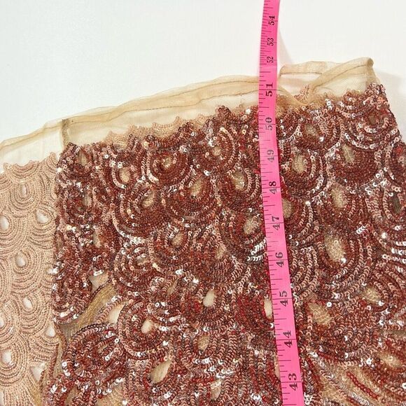 NWT Akira Maxi Dress Womens Large Tan Sequin Copper Spaghetti Strap Long - Picture 8 of 12